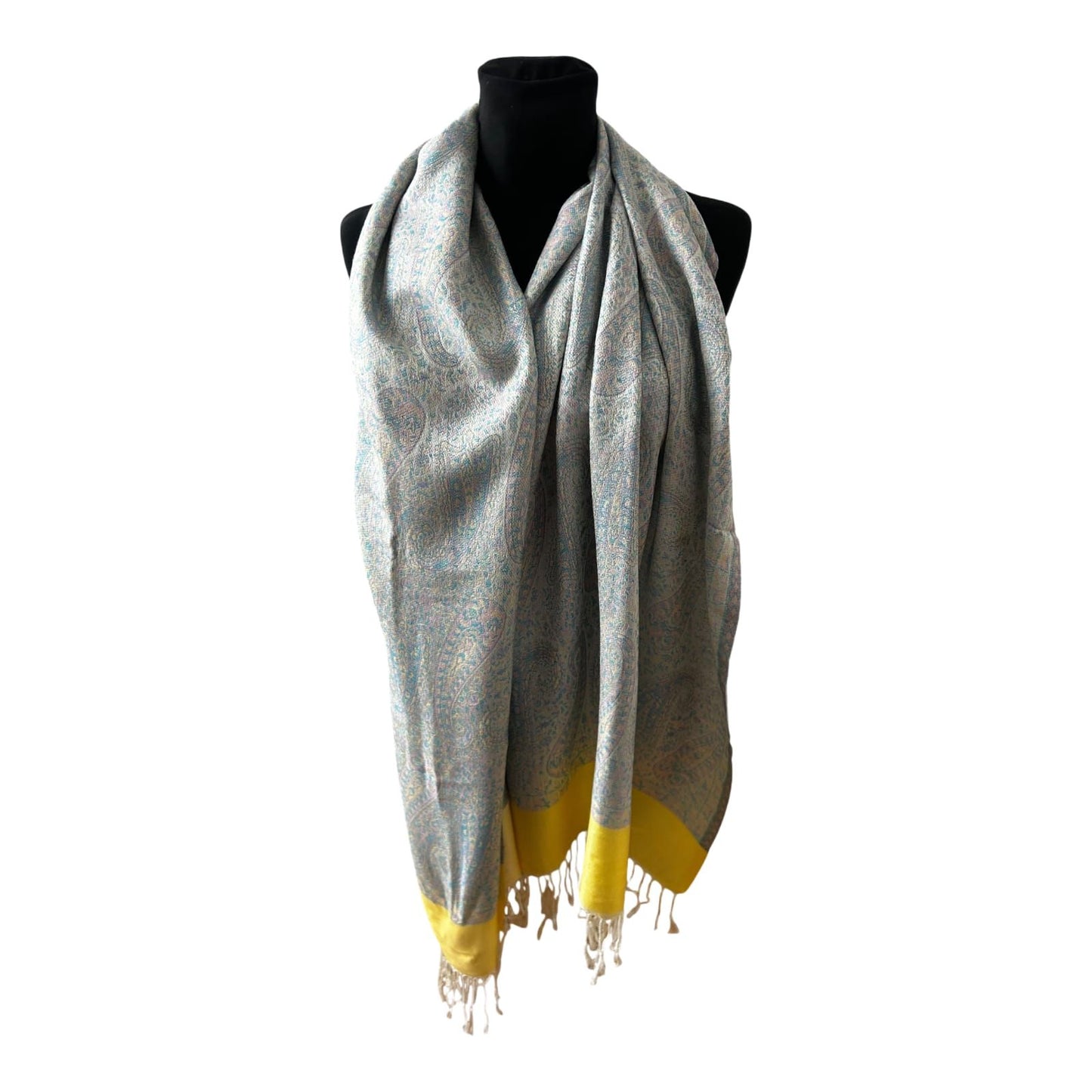 Damen Schal Paisley Muster Hellblau Gelb Elegant Gross Sommer Leicht Chic