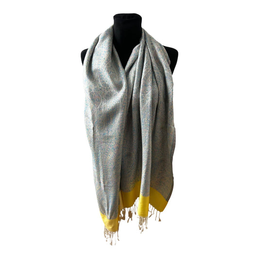 Damen Schal Paisley Muster Hellblau Gelb Elegant Gross Sommer Leicht Chic