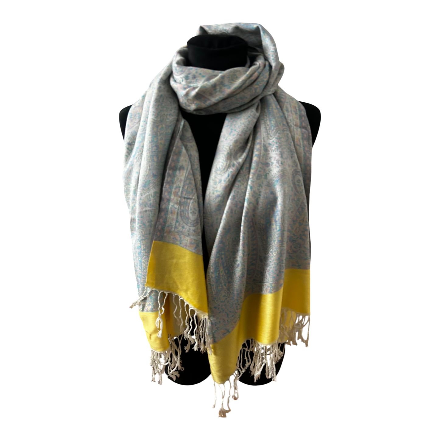 Damen Schal Paisley Muster Hellblau Gelb Elegant Gross Sommer Leicht Chic