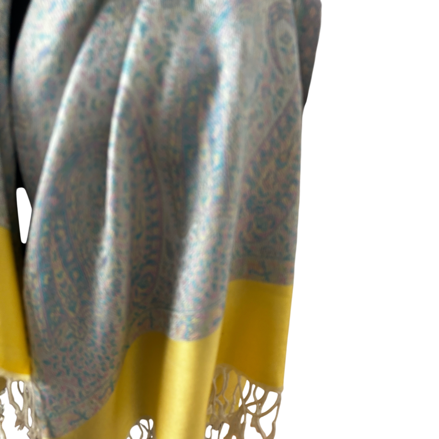 Damen Schal Paisley Muster Hellblau Gelb Elegant Gross Sommer Leicht Chic