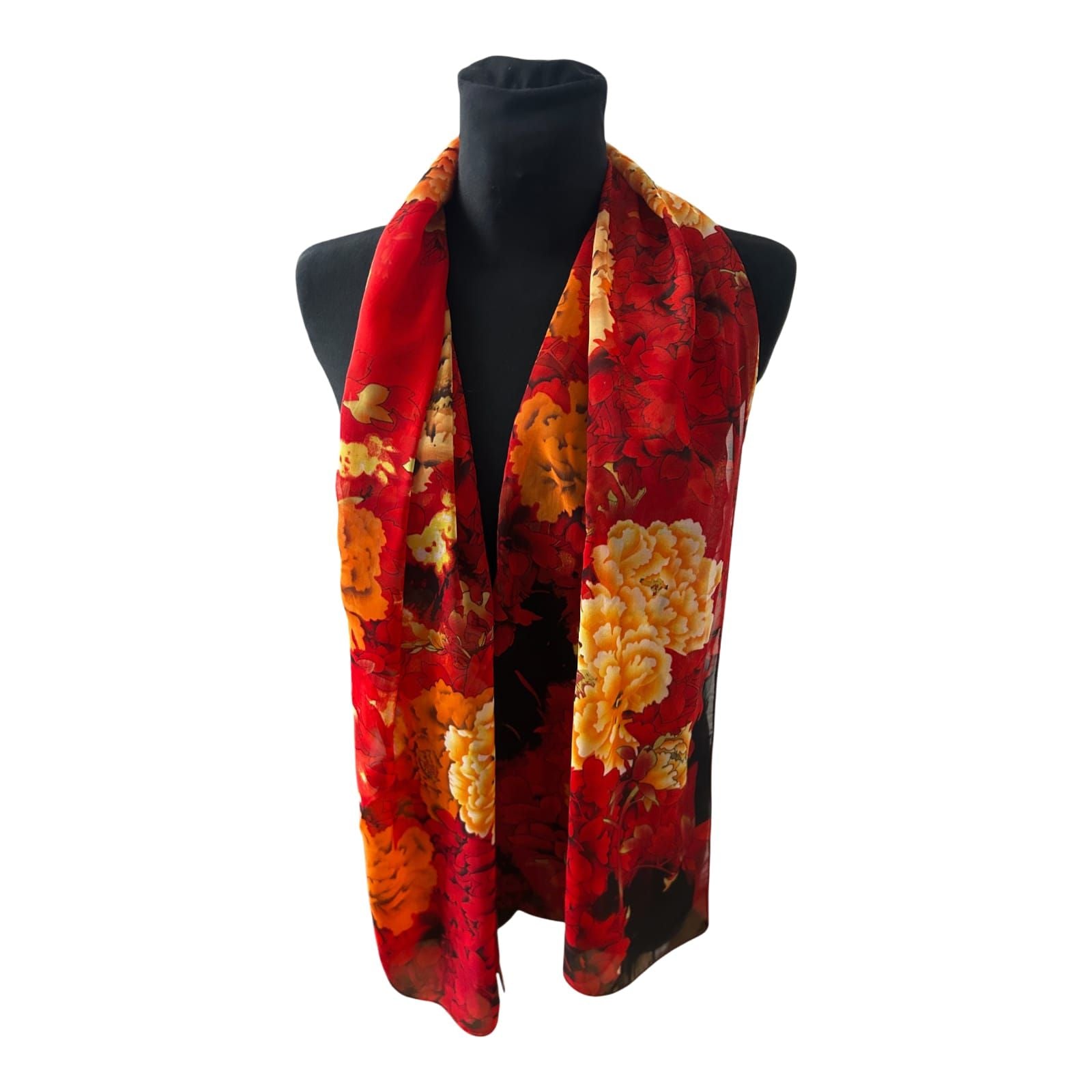 Damen Schal Blumen Rot Gelb Schwarz 145 x 50 cm Polyester