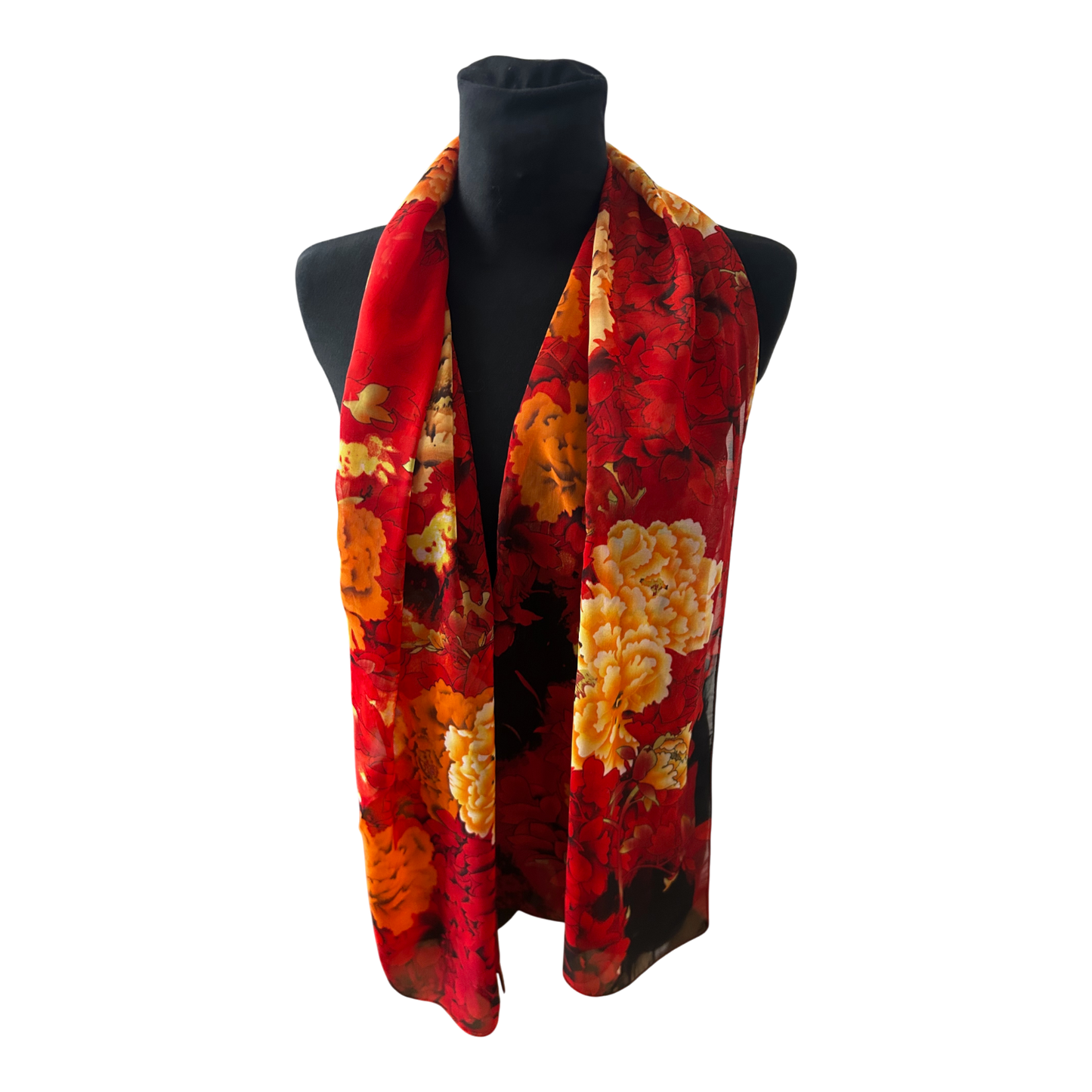 Damen Schal Blumen Rot Gelb Schwarz 145 x 50 cm Polyester