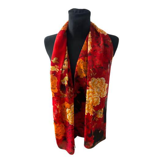 Damen Schal Blumen Rot Gelb Schwarz 145 x 50 cm Polyester