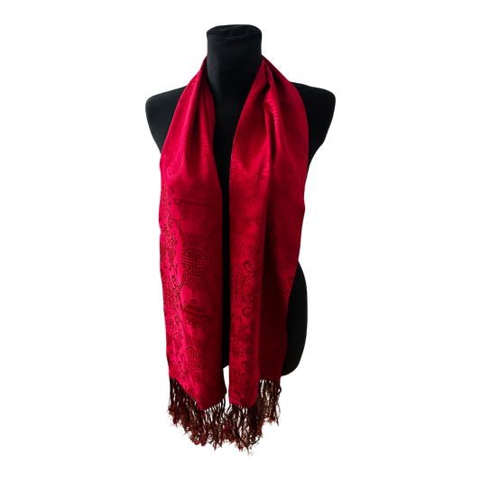 Damen Seidenschal Rot Schwarz Asia Muster 170 x 21 cm