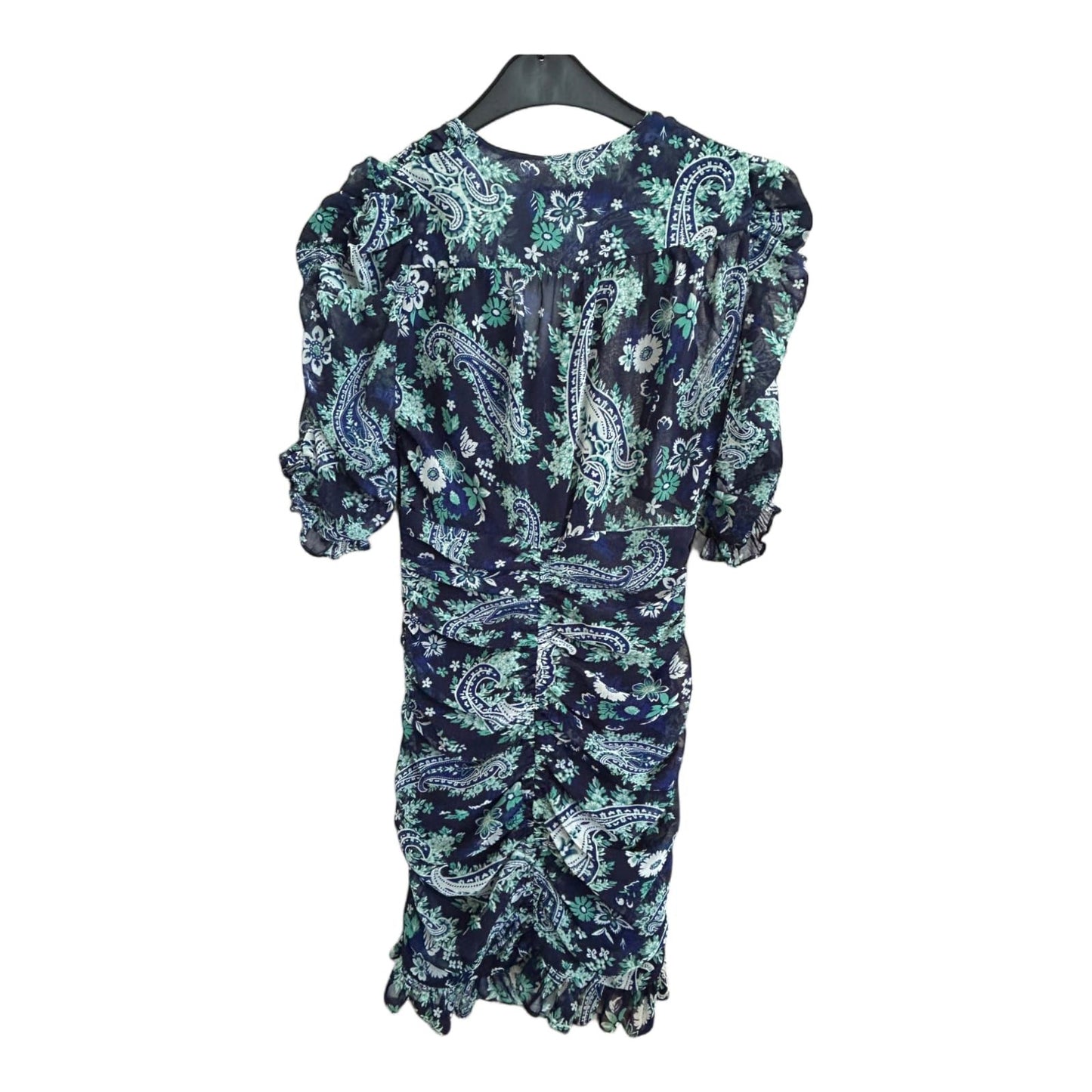 Zara Kleid Damen Dress Damenkleid Gr. XS Blau Grün Paisley Stretch V-Ausschnitt