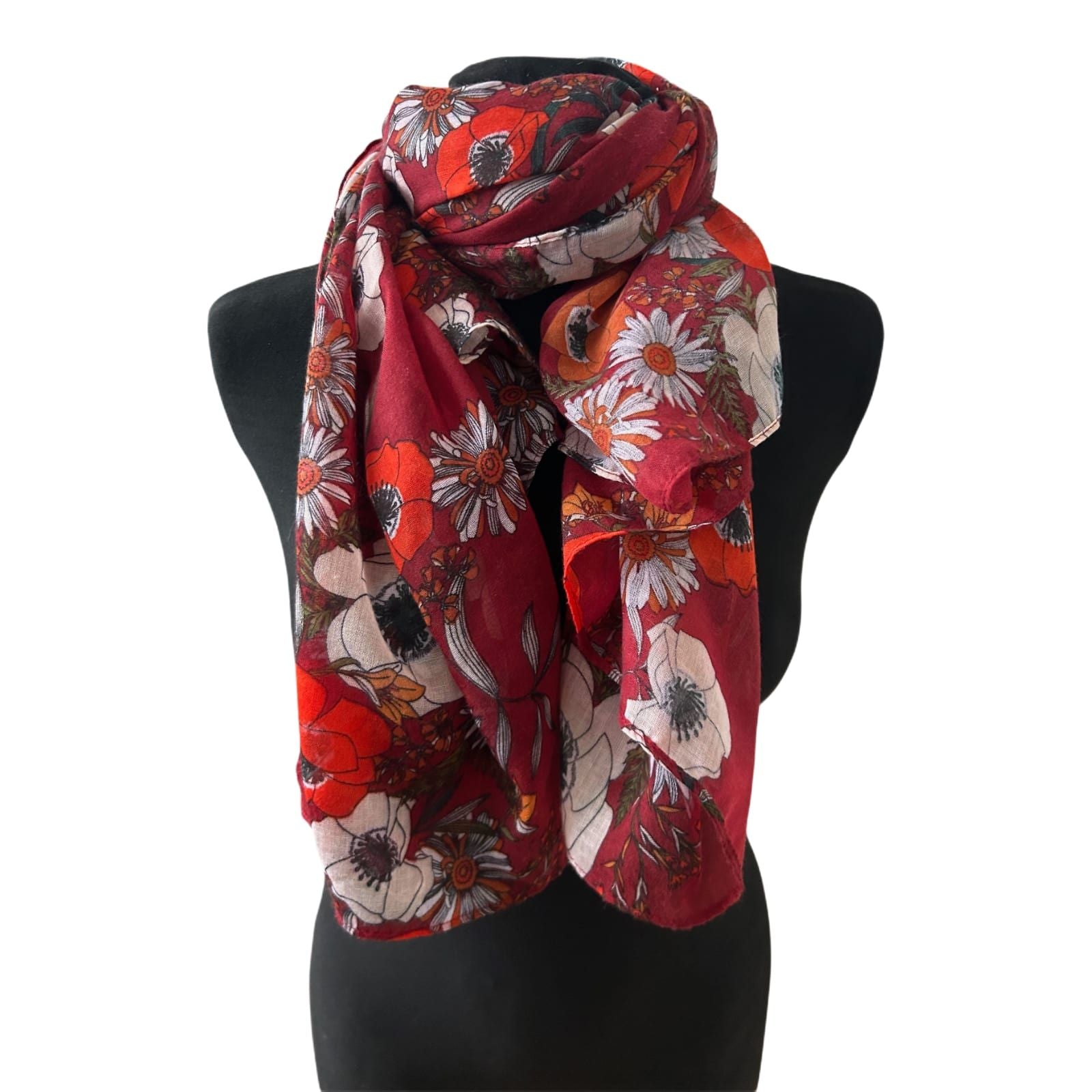 Damen Tuch Blumen Bordeaux Rot Creme 130 x 130 cm