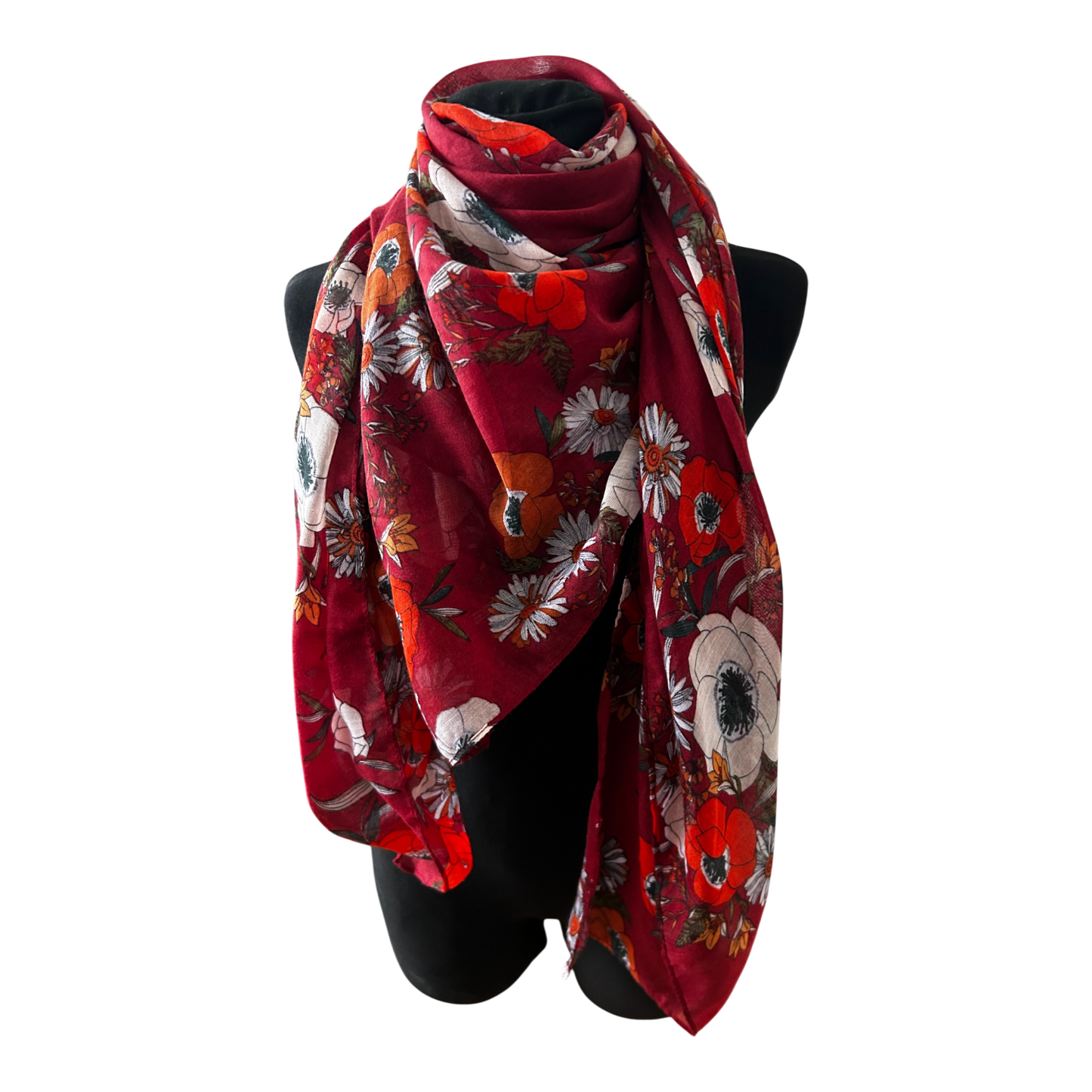 Damen Tuch Blumen Bordeaux Rot Creme 130 x 130 cm