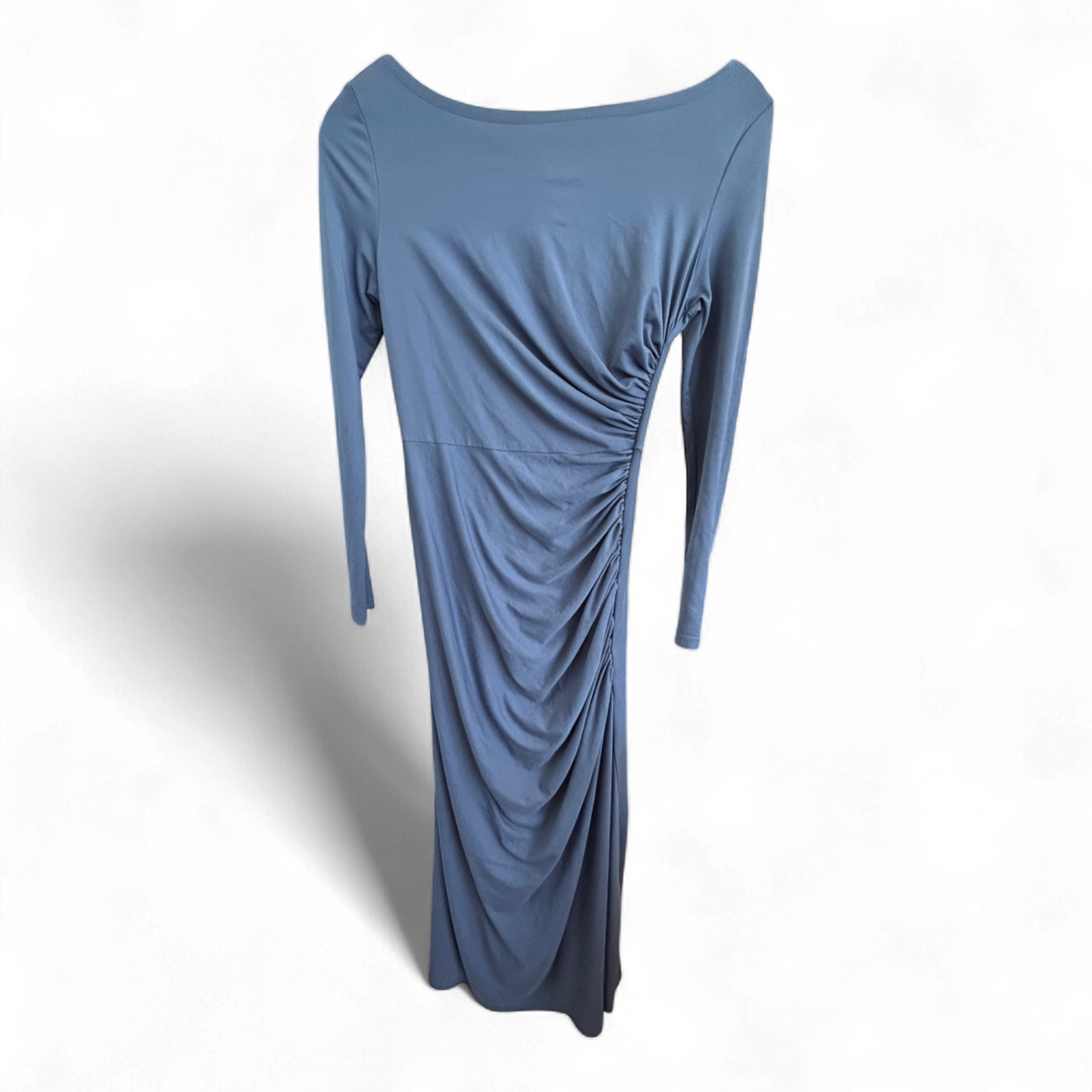 SHEIN Maxikleid Damen Dress Damenkleid Gr. 38 Blau Drapiert Stretch Abend Lang