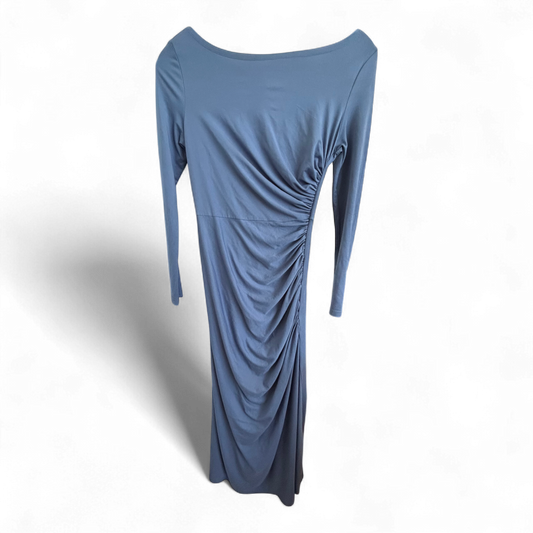 SHEIN Maxikleid Damen Dress Damenkleid Gr. 38 Blau Drapiert Stretch Abend Lang