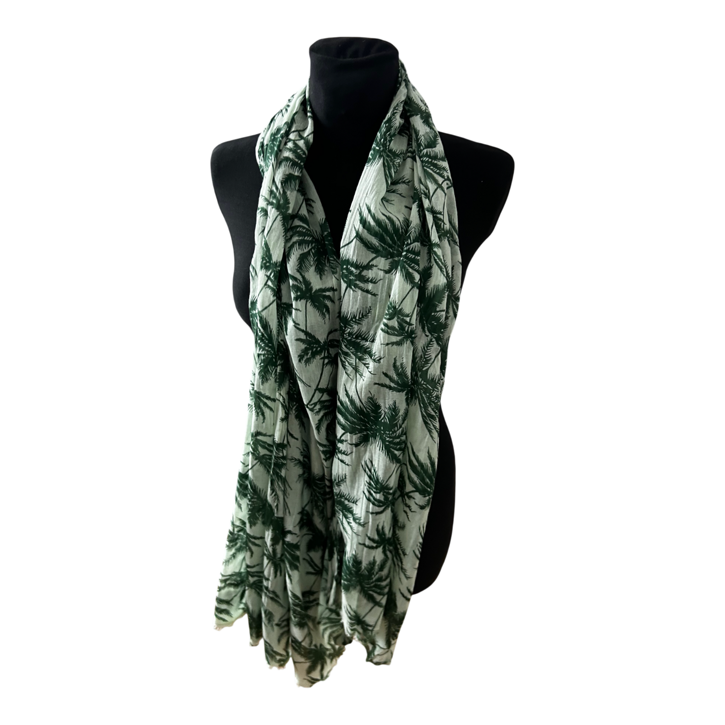 Damen Schal Palmen Muster Grün Creme Sommer Leicht Gross Elegant Chic