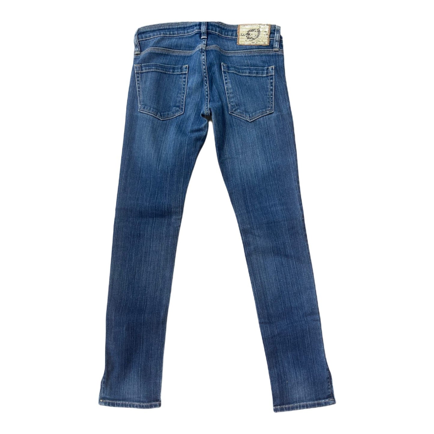Castro Skinny Jeans Gr 38 Stretch Denim Dunkelblau Zipper Saum Gold Logo Patch