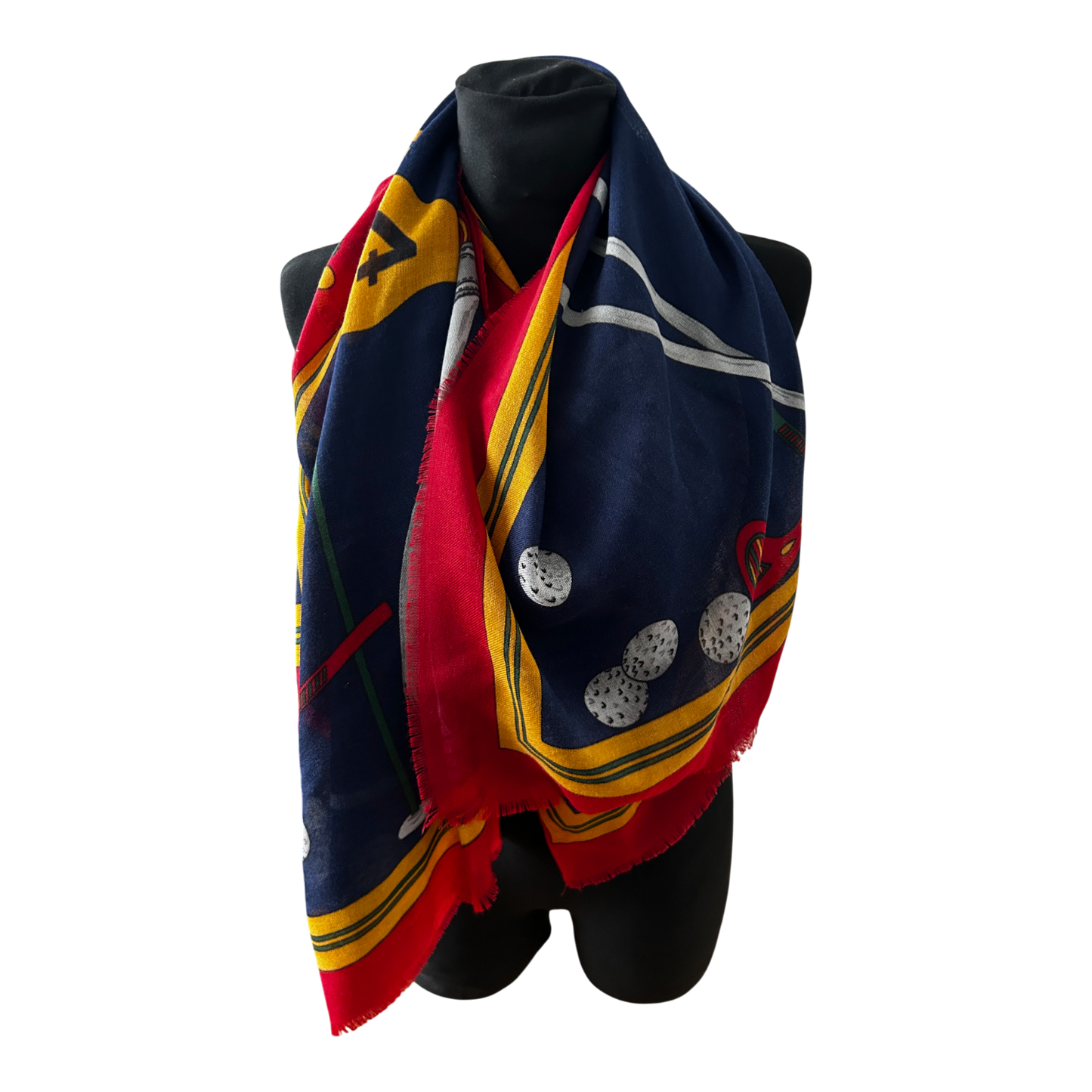 Wunderschönes Damen Tuch Golfmotiv Blau Rot Gelb Baumwollmix 120 x 120 cm