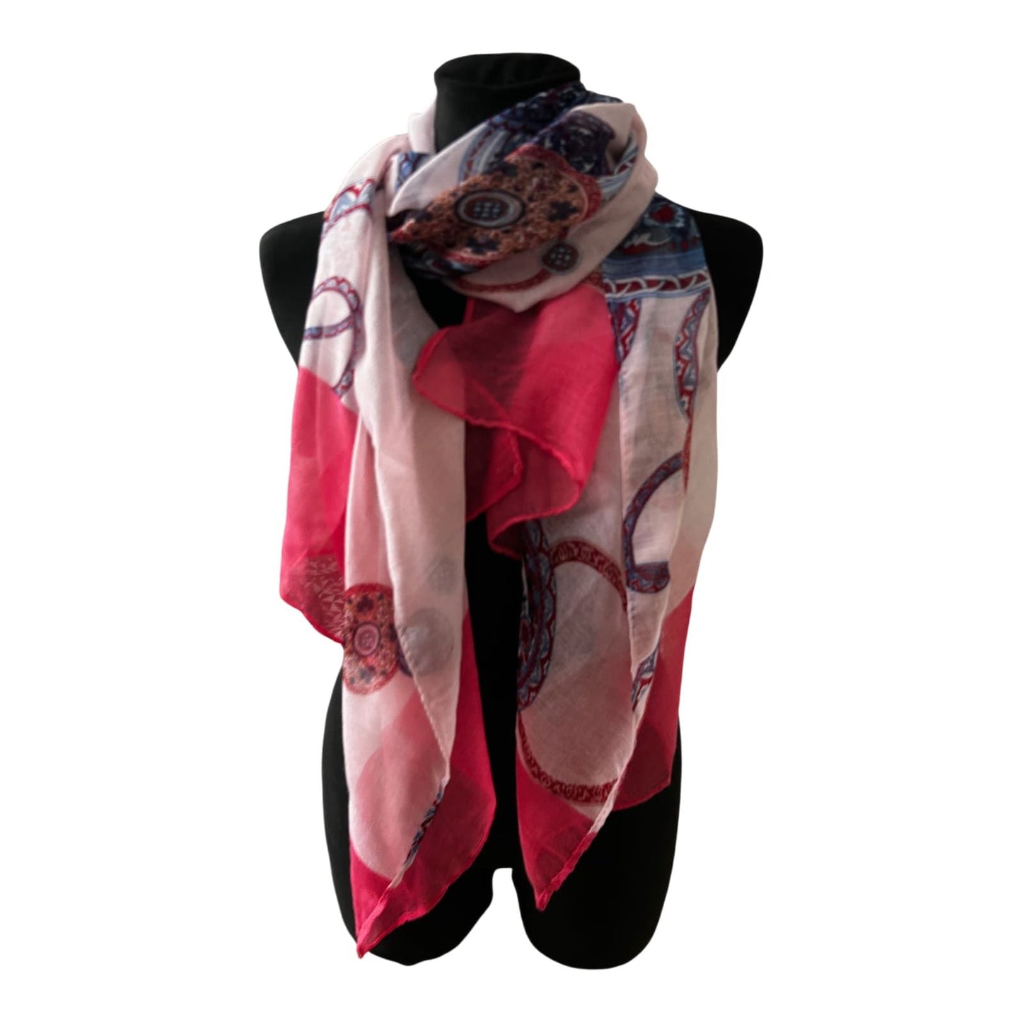 Damen Schal Muster Pink Rosa Blau Ornamente Elegant Gross Sommer Leicht Chic