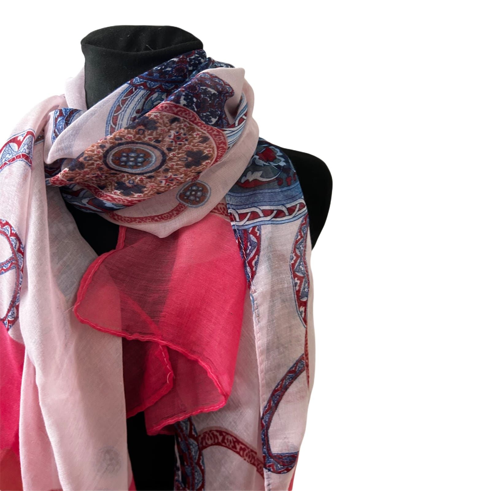 Damen Schal Muster Pink Rosa Blau Ornamente Elegant Gross Sommer Leicht Chic