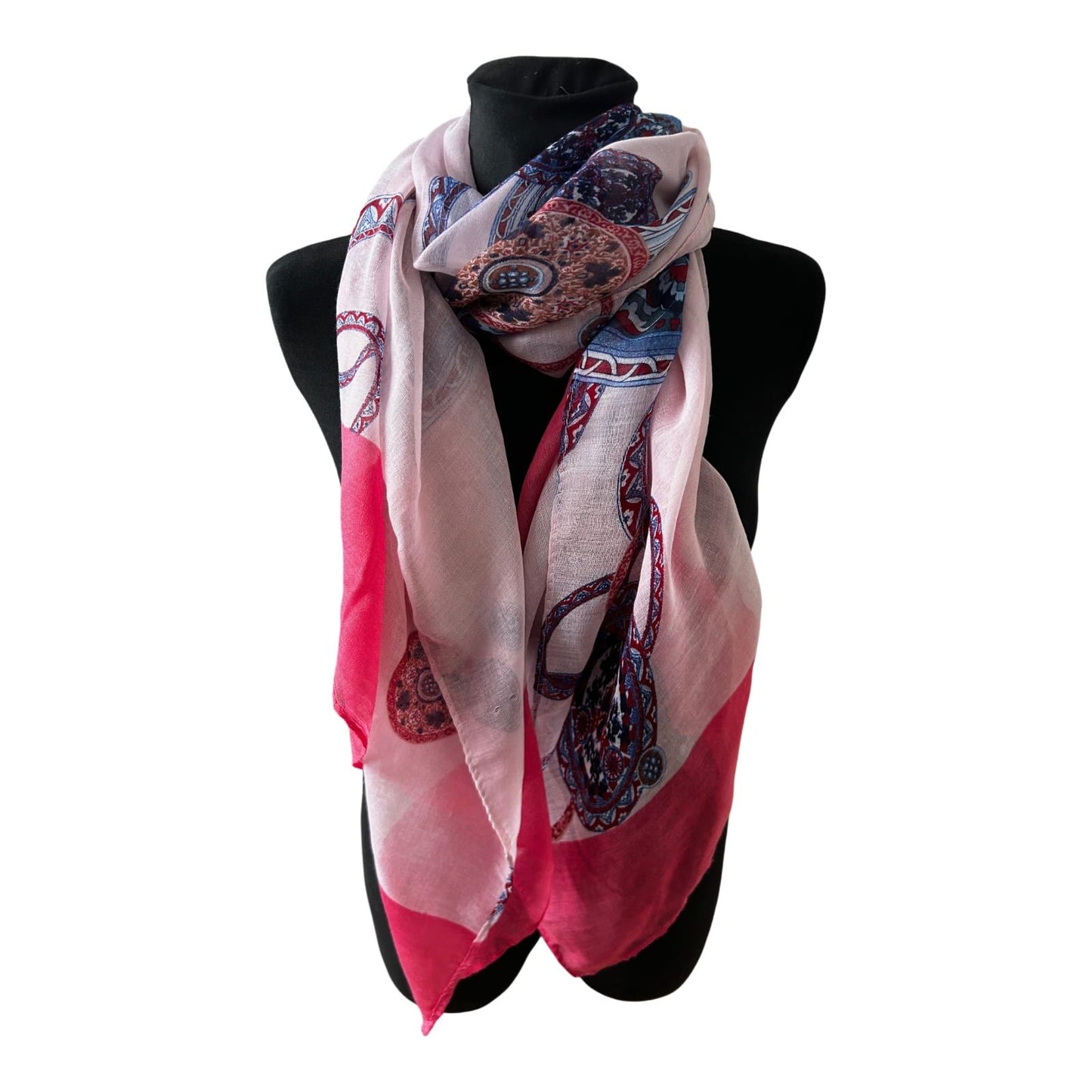 Damen Schal Muster Pink Rosa Blau Ornamente Elegant Gross Sommer Leicht Chic