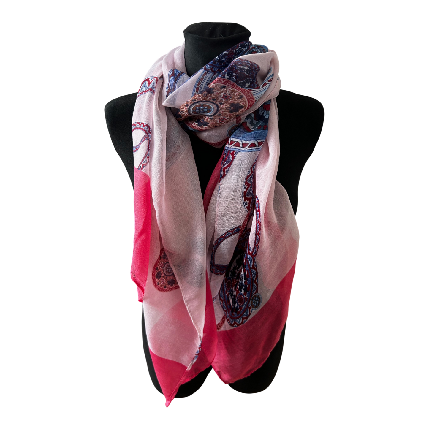 Damen Schal Muster Pink Rosa Blau Ornamente Elegant Gross Sommer Leicht Chic