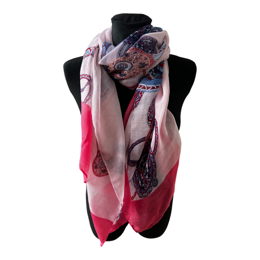 Damen Schal Muster Pink Rosa Blau Ornamente Elegant Gross Sommer Leicht Chic