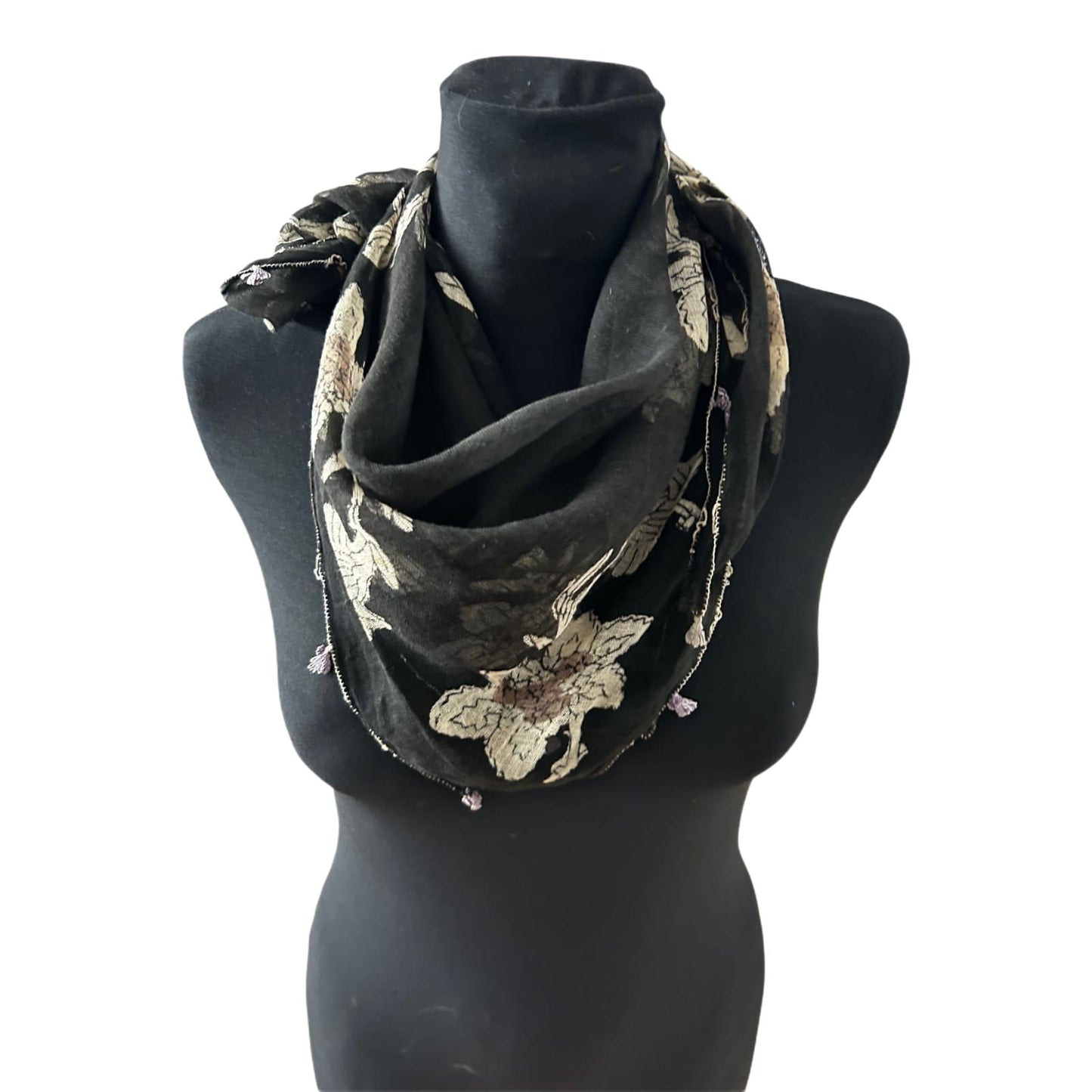 Wunderschönes Damen Tuch Schwarz Blumen Baumwollmix 80 x 80 cm Elegant