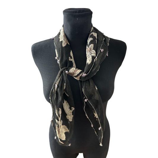 Wunderschönes Damen Tuch Schwarz Blumen Baumwollmix 80 x 80 cm Elegant