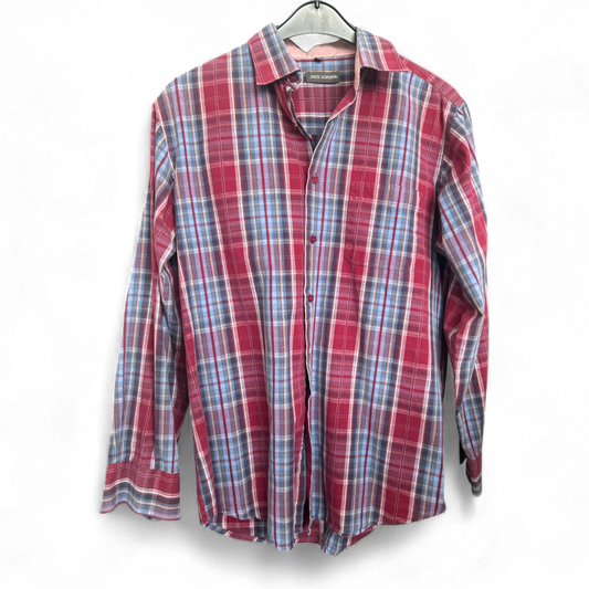 Jack Gordon Hemd M Baumwolle Langarm Kariert Blau Rot 100 % Cotton Vintage Look