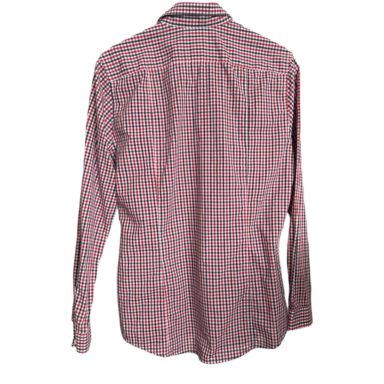H&M Hemd M Kariert Rot Blau Langarm Easy Care Herrenhemd Bügelleicht Casual