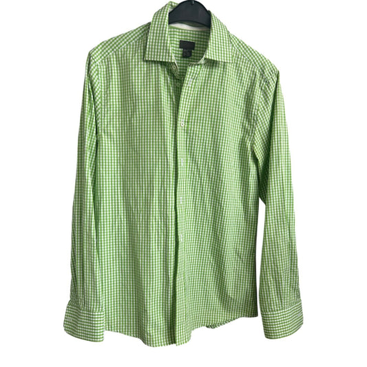 H&M Hemd M Grün Kariert Baumwolle Langarm 100 % Cotton Herrenhemd Freizeit