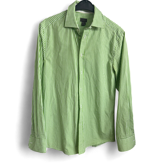 H&M Hemd M Grün Kariert Baumwolle Langarm 100 % Cotton Herrenhemd Freizeit