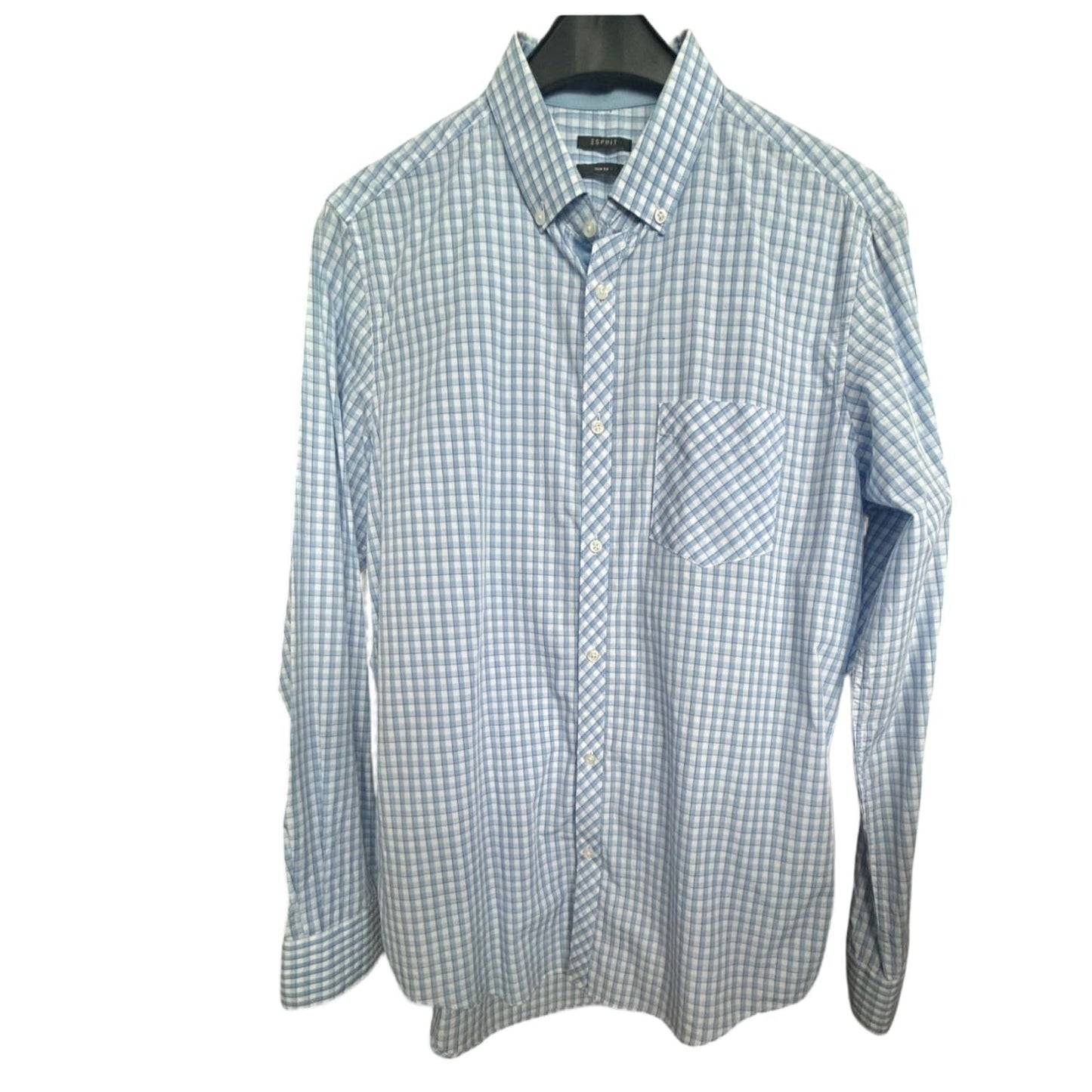 Esprit Slim Fit Hemd M blau kariert 100 % Baumwolle Freizeit Business Top