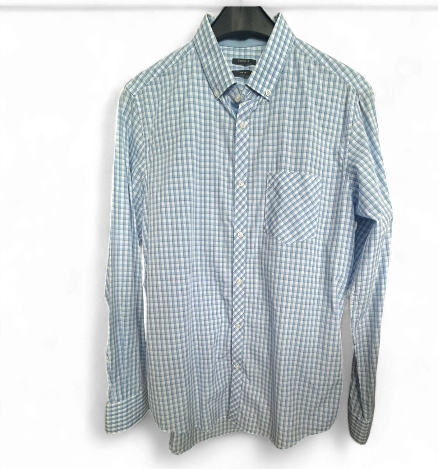 Esprit Slim Fit Hemd M blau kariert 100 % Baumwolle Freizeit Business Top