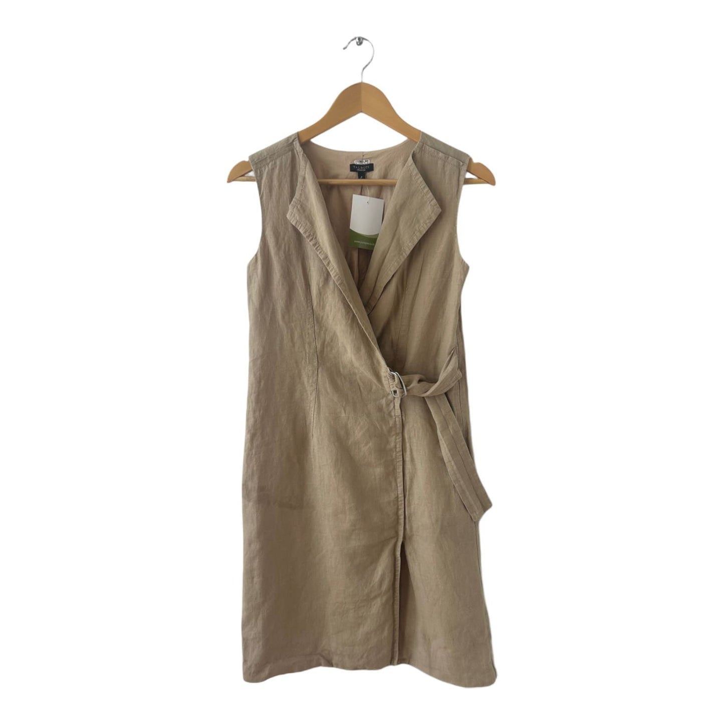 Talbots Kleid Damen Dress Damenkleid Gr. XS Leinen Sommer Wickel Gürtel Beige
