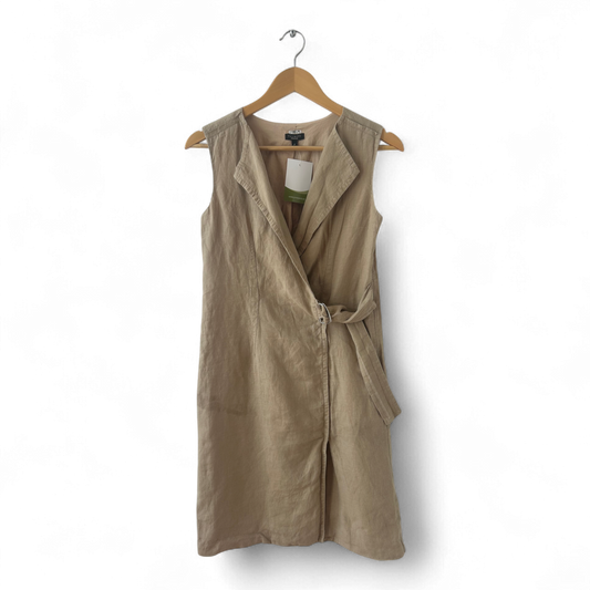 Talbots Kleid Damen Dress Damenkleid Gr. XS Leinen Sommer Wickel Gürtel Beige