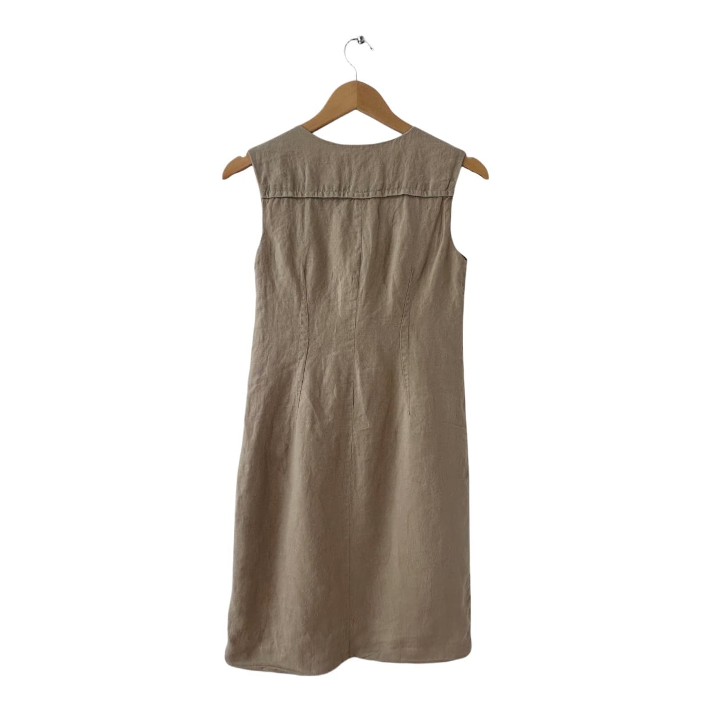 Talbots Kleid Damen Dress Damenkleid Gr. XS Leinen Sommer Wickel Gürtel Beige