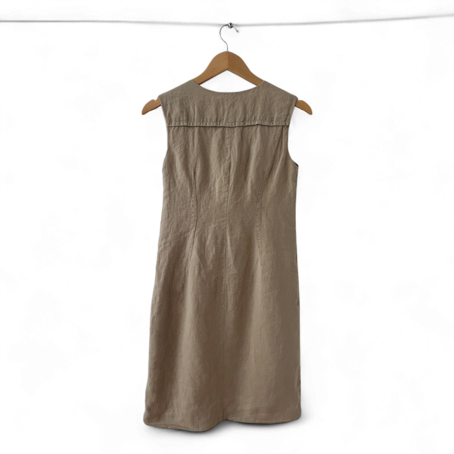 Talbots Kleid Damen Dress Damenkleid Gr. XS Leinen Sommer Wickel Gürtel Beige