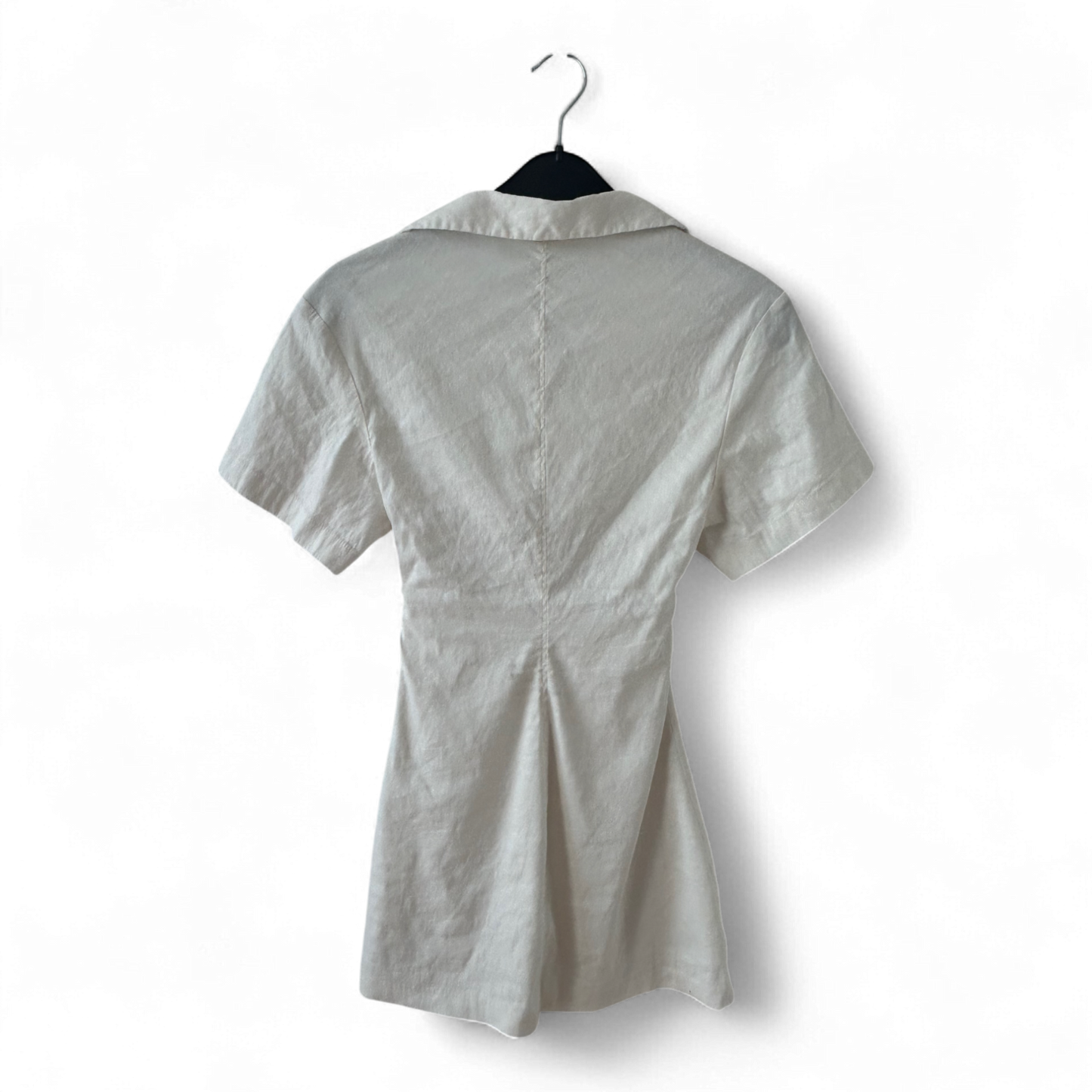 Zara Kleid Damen Dress Damenkleid Gr. XS Leinen Weiß Knopfleiste Cut Out Sommer