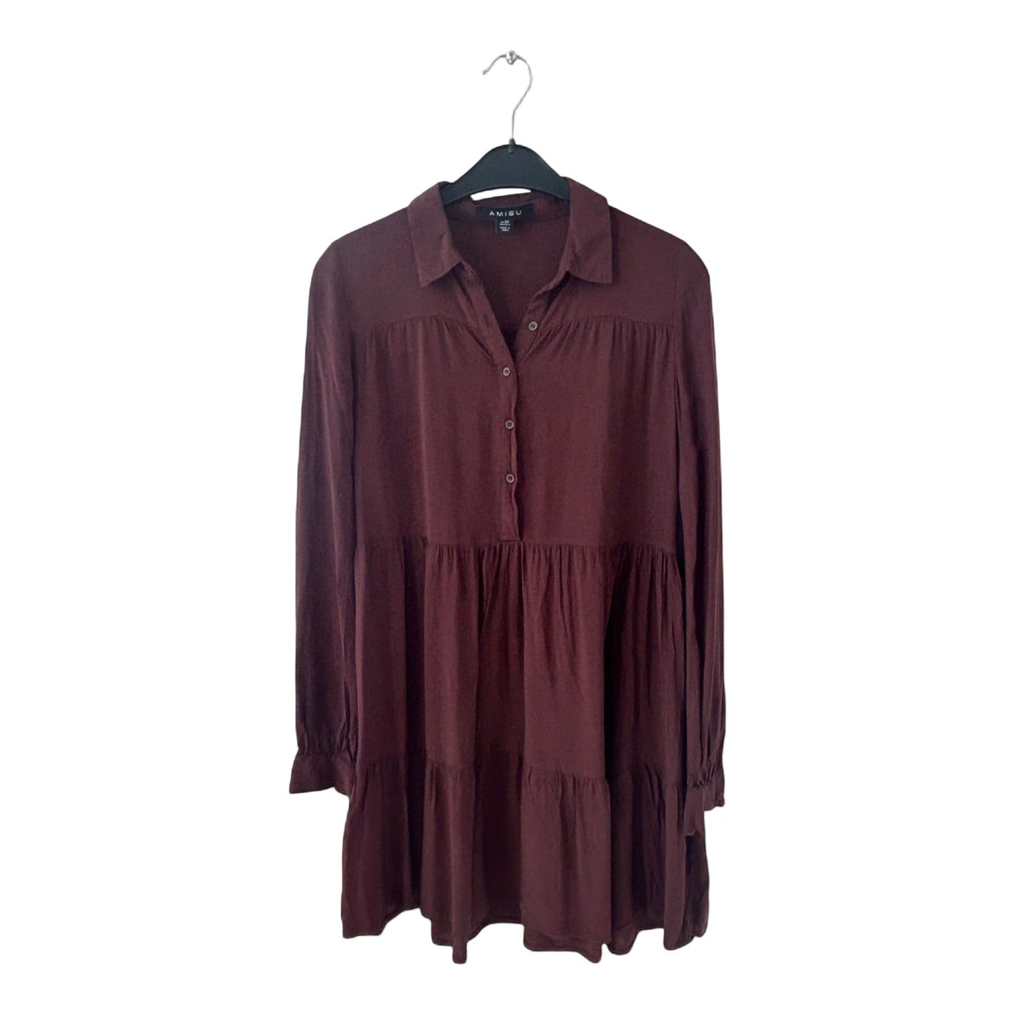 Amisu Kleid Damen Dress Damenkleid Gr. 34 Braun Tunika Langarm Viskose Modisch