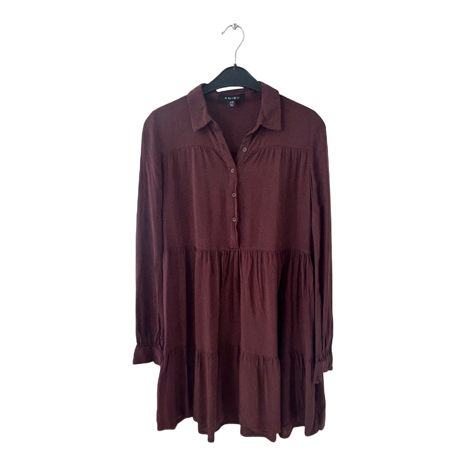 Amisu Kleid Damen Dress Damenkleid Gr. 34 Braun Tunika Langarm Viskose Modisch