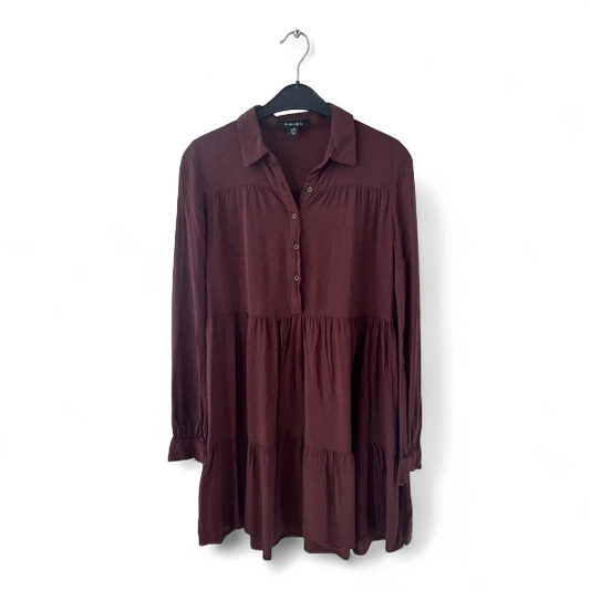 Amisu Kleid Damen Dress Damenkleid Gr. 34 Braun Tunika Langarm Viskose Modisch