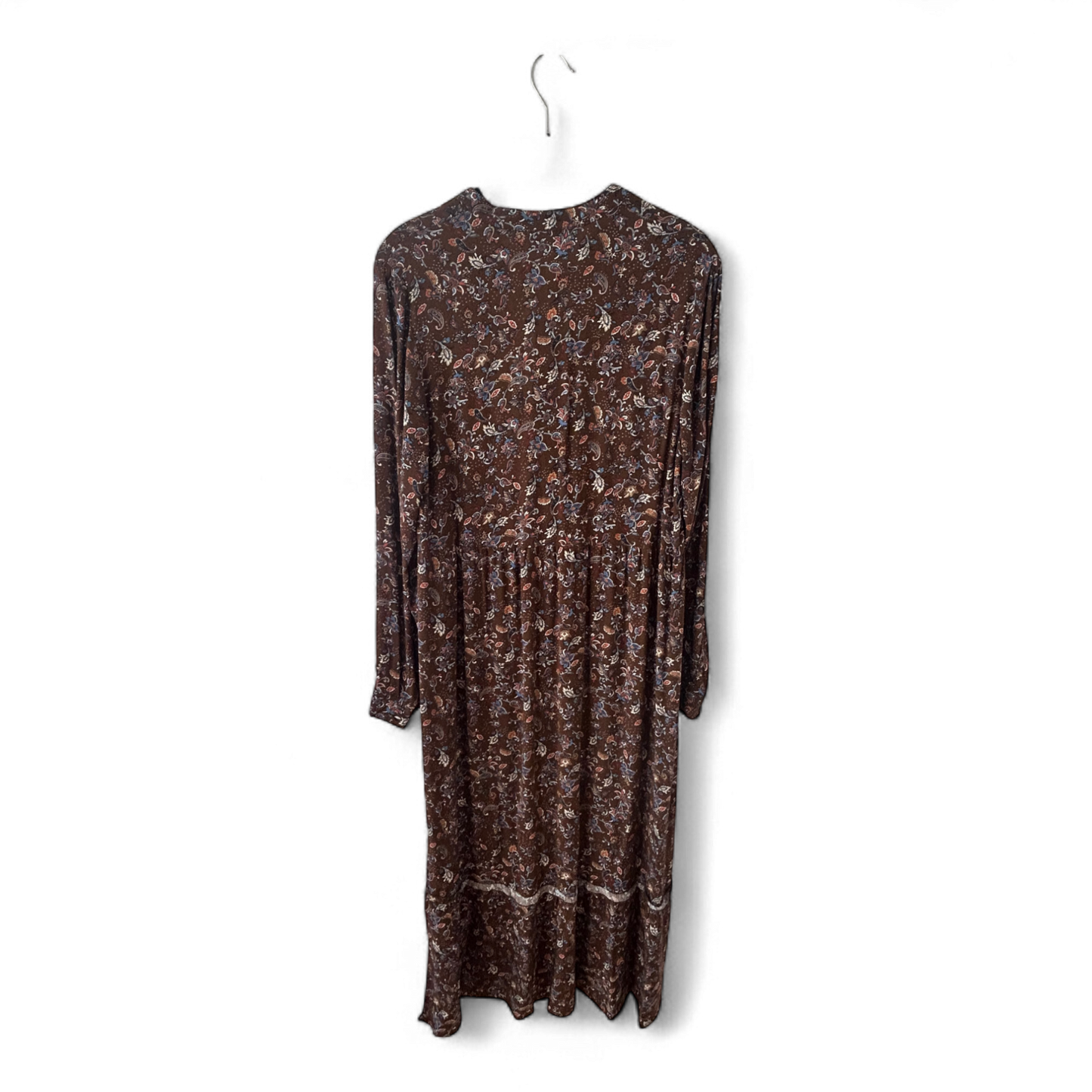 Manguun Kleid Damen Dress Damenkleid Gr. 36 Braun Viskose Langarm Floral Midi