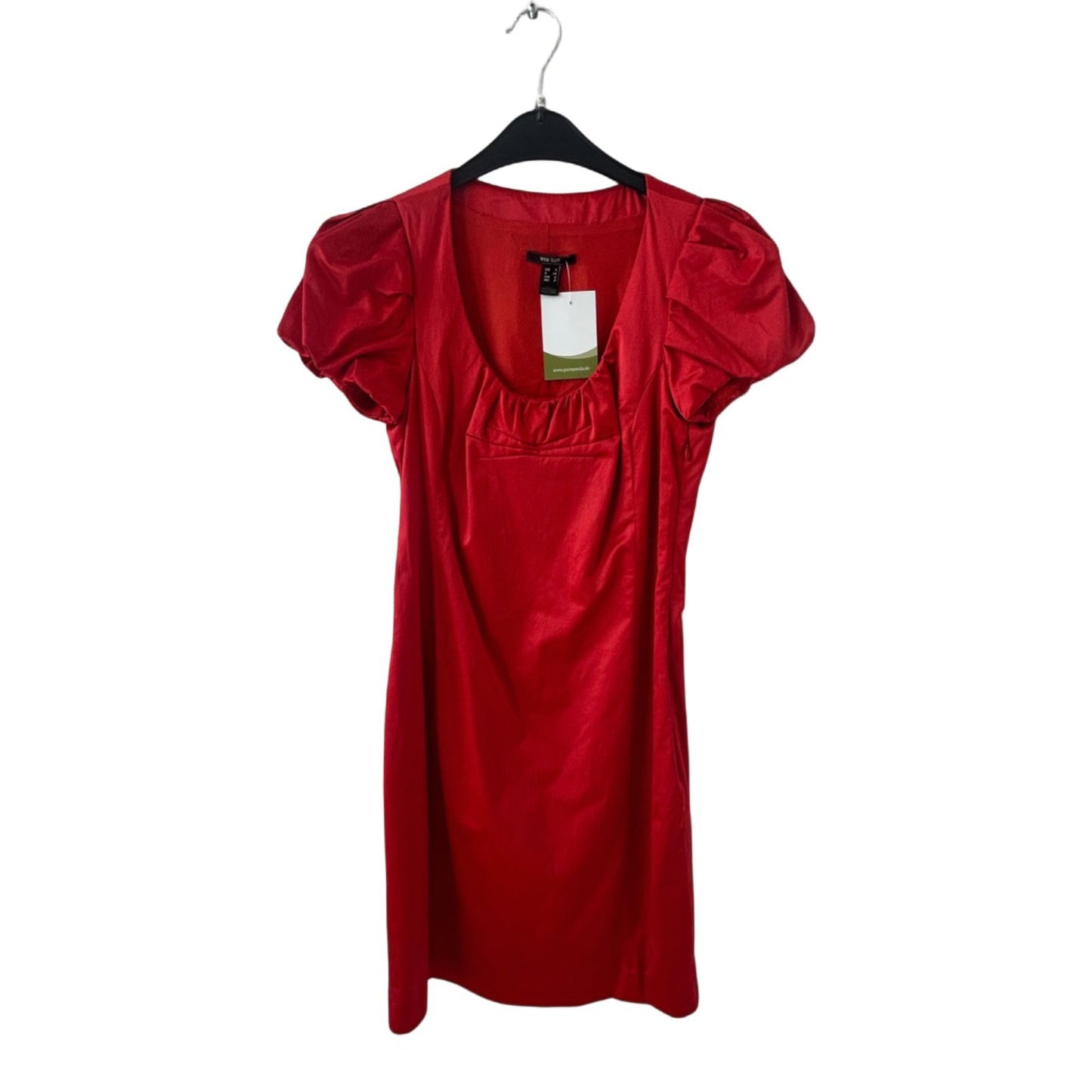 MNG Suit Kleid Damen Dress Damenkleid Gr. S Rot Satinoptik Puffärmel Gefüttert