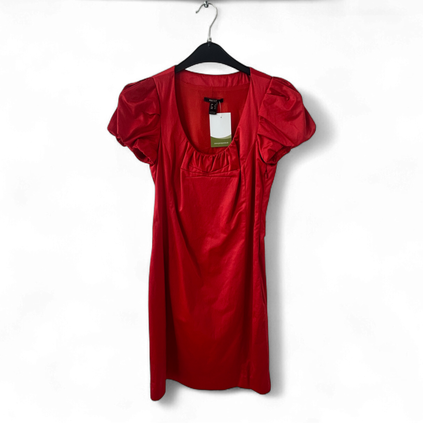 MNG Suit Kleid Damen Dress Damenkleid Gr. S Rot Satinoptik Puffärmel Gefüttert