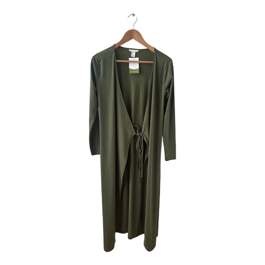H&M Kleid Damen Dress Damenkleid Gr. S Khaki Wickelstil Stretch Mantel Umhang