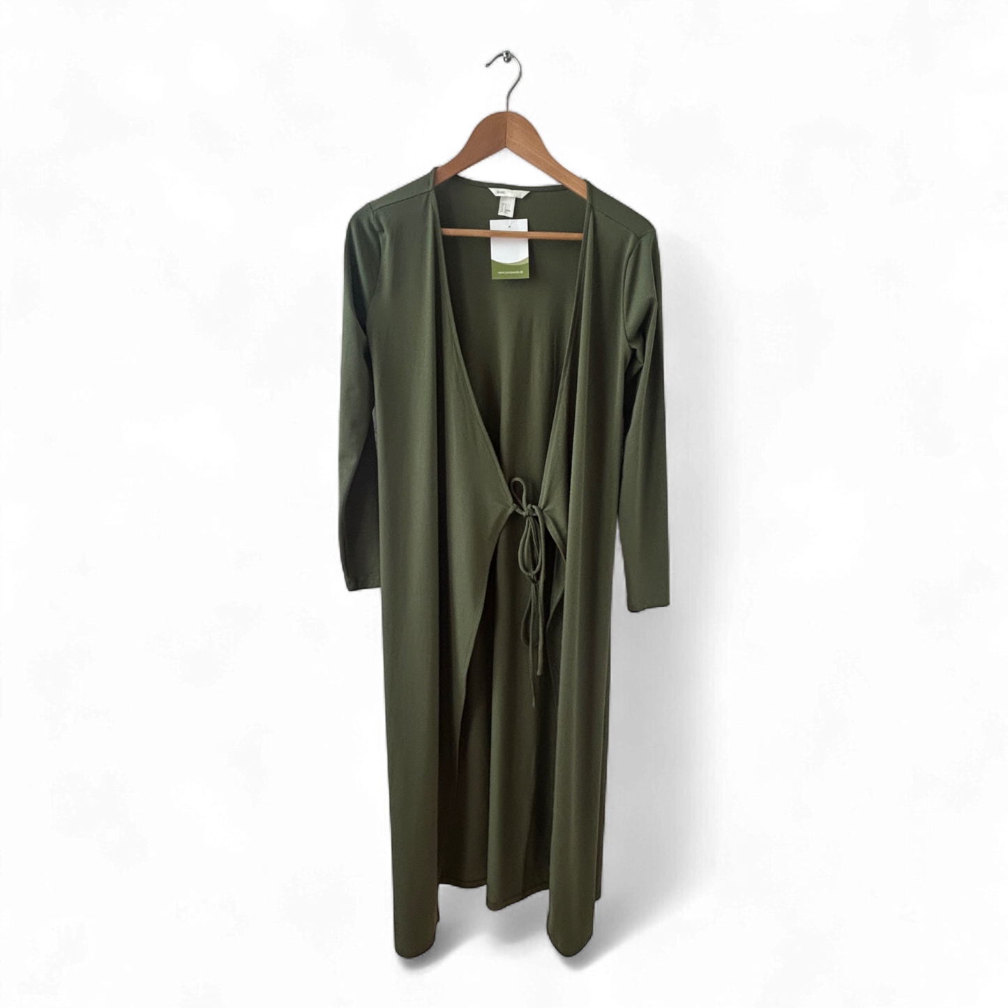 H&M Kleid Damen Dress Damenkleid Gr. S Khaki Wickelstil Stretch Mantel Umhang