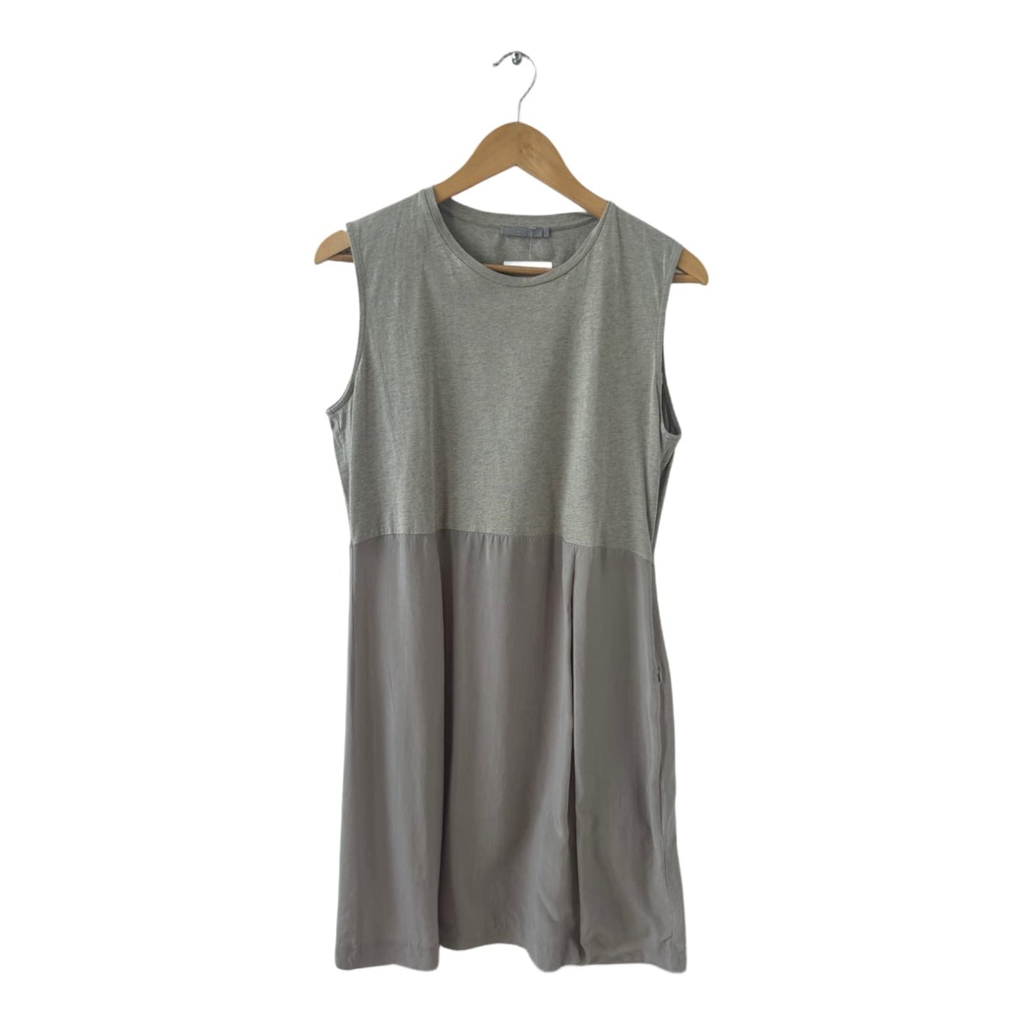 COS Kleid Damen Dress Damenkleid Gr. M Grau Baumwolle Cupro Ärmellos Minimal