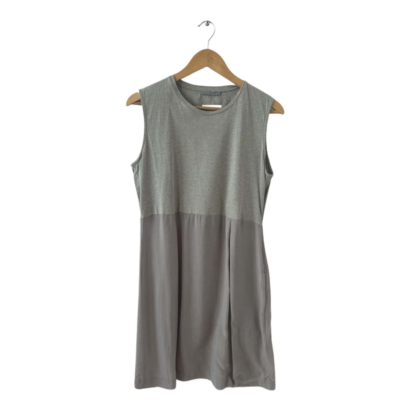 COS Kleid Damen Dress Damenkleid Gr. M Grau Baumwolle Cupro Ärmellos Minimal