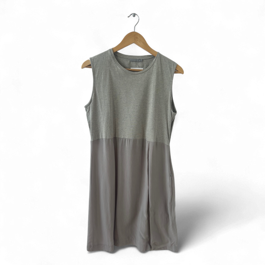 COS Kleid Damen Dress Damenkleid Gr. M Grau Baumwolle Cupro Ärmellos Minimal