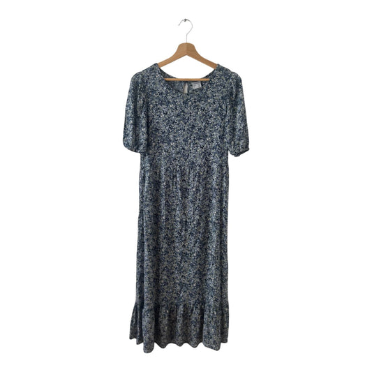 Janina Kleid Damen Dress Damenkleid Gr. 38 Blau Blumen Puffärmel Boho Vintage