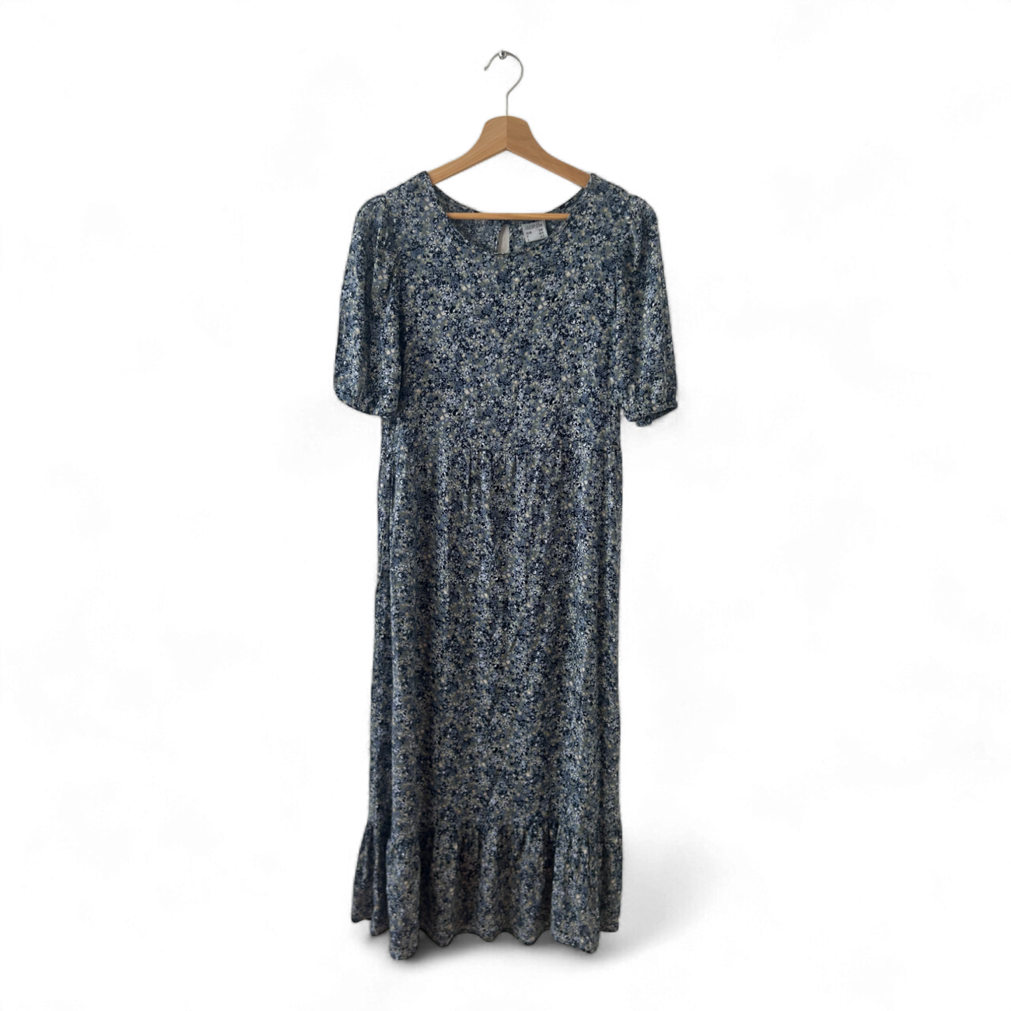 Janina Kleid Damen Dress Damenkleid Gr. 38 Blau Blumen Puffärmel Boho Vintage