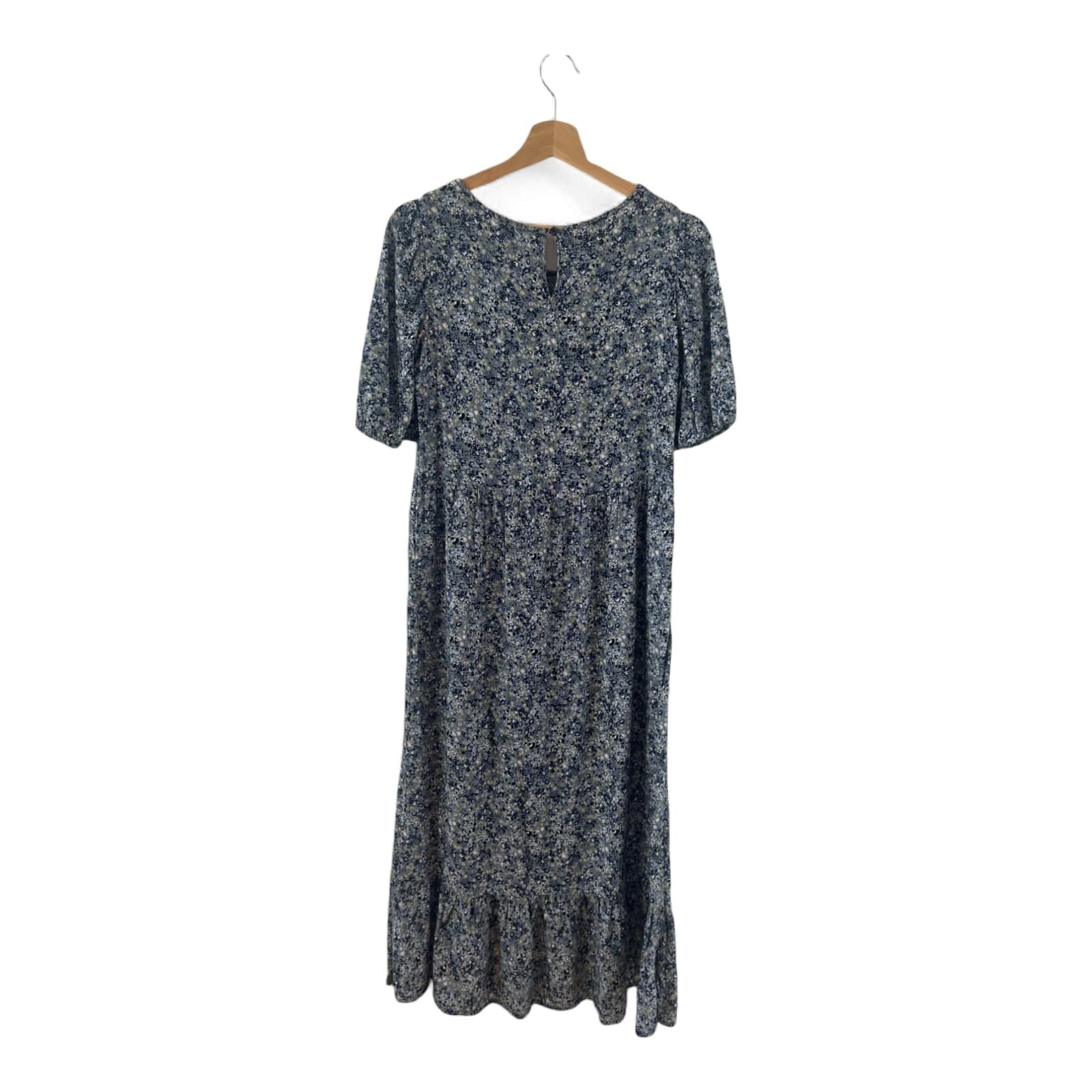 Janina Kleid Damen Dress Damenkleid Gr. 38 Blau Blumen Puffärmel Boho Vintage