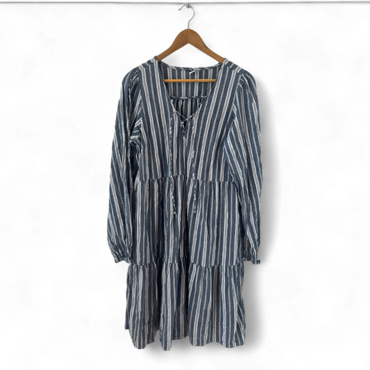 Old Navy Kleid Damen Dress Damenkleid Gr. M Blau Weiß Gestreift Tunika Langarm