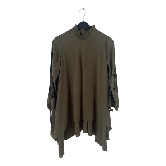 FAMELIN Tunika Damen Dress Damenkleid Gr. 40 Khaki Stickerei Asymmetrisch Boho